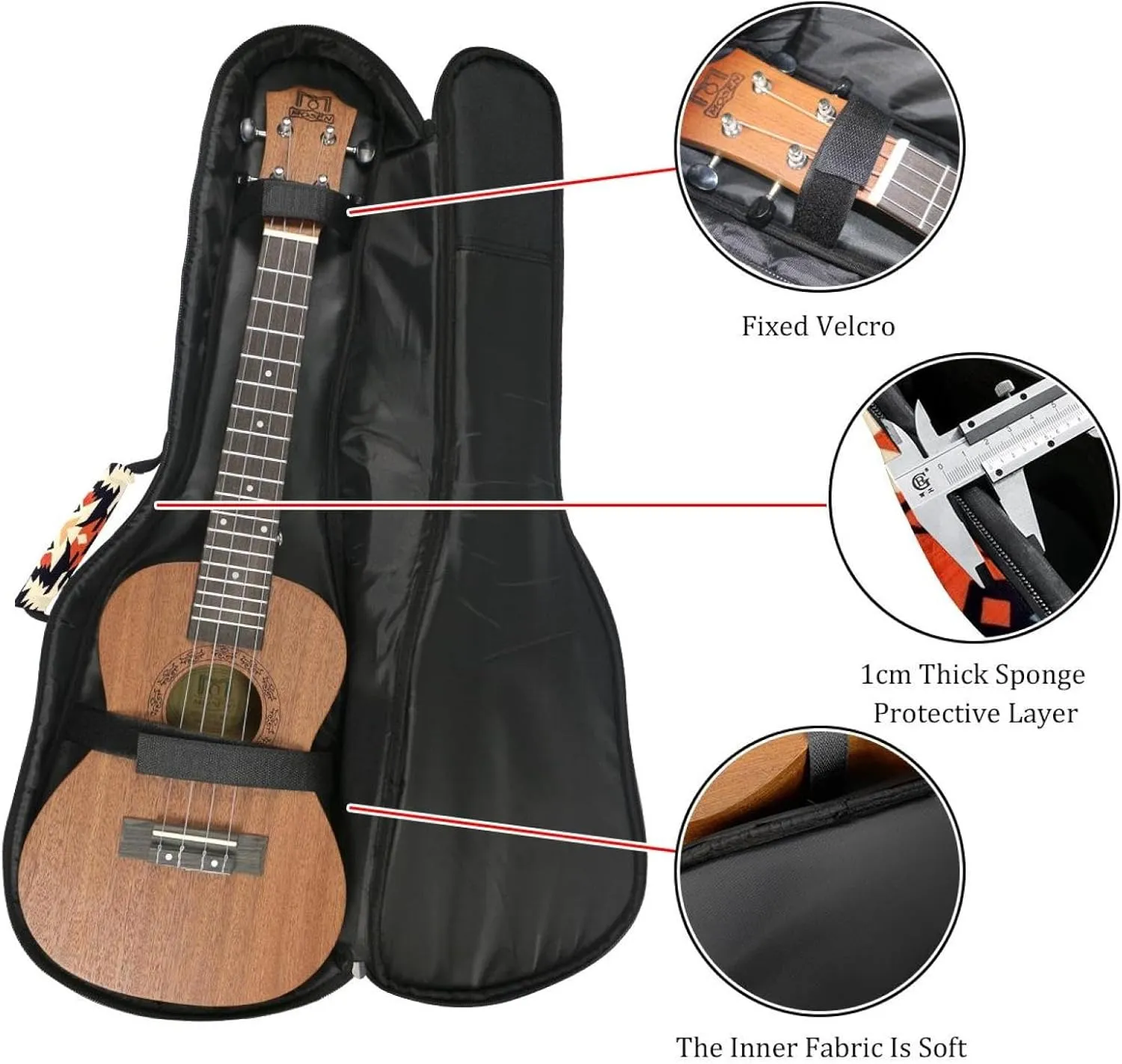 23 Inch Concert Ukulele Case Ethnic Western Boho Geometric Pattern Ukulele Padded Bag with Storage and Shoulder Straps