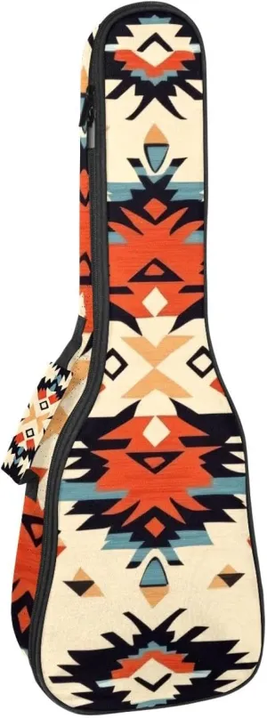 23 Inch Concert Ukulele Case Ethnic Western Boho Geometric Pattern Ukulele Padded Bag with Storage and Shoulder Straps