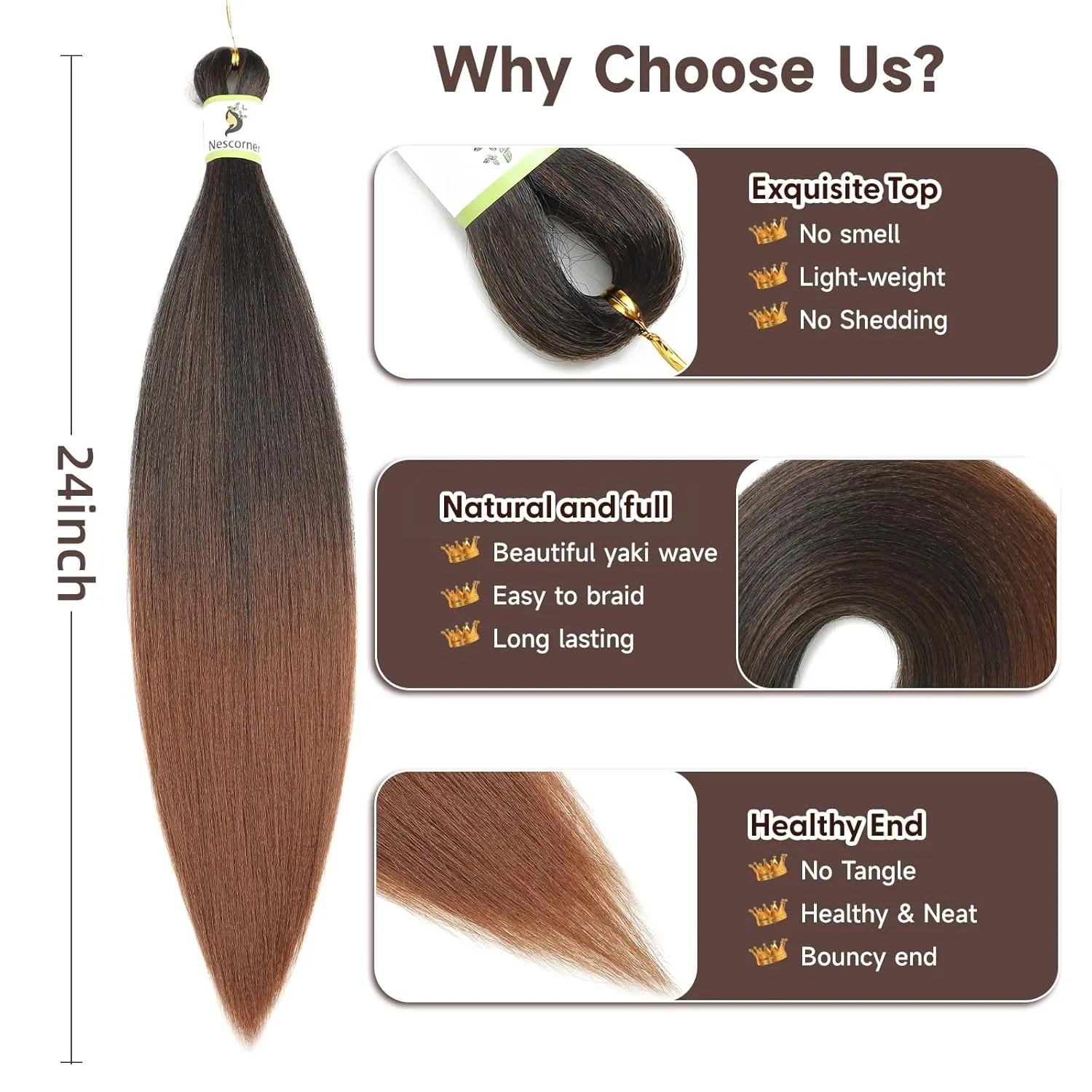 24inch ombre Braiding Hair Pre Stretched T1B30,8 packs pre stretched braiding hair for black Girl,tone ombre braiding PreStretched yaki texture Hair Extensions