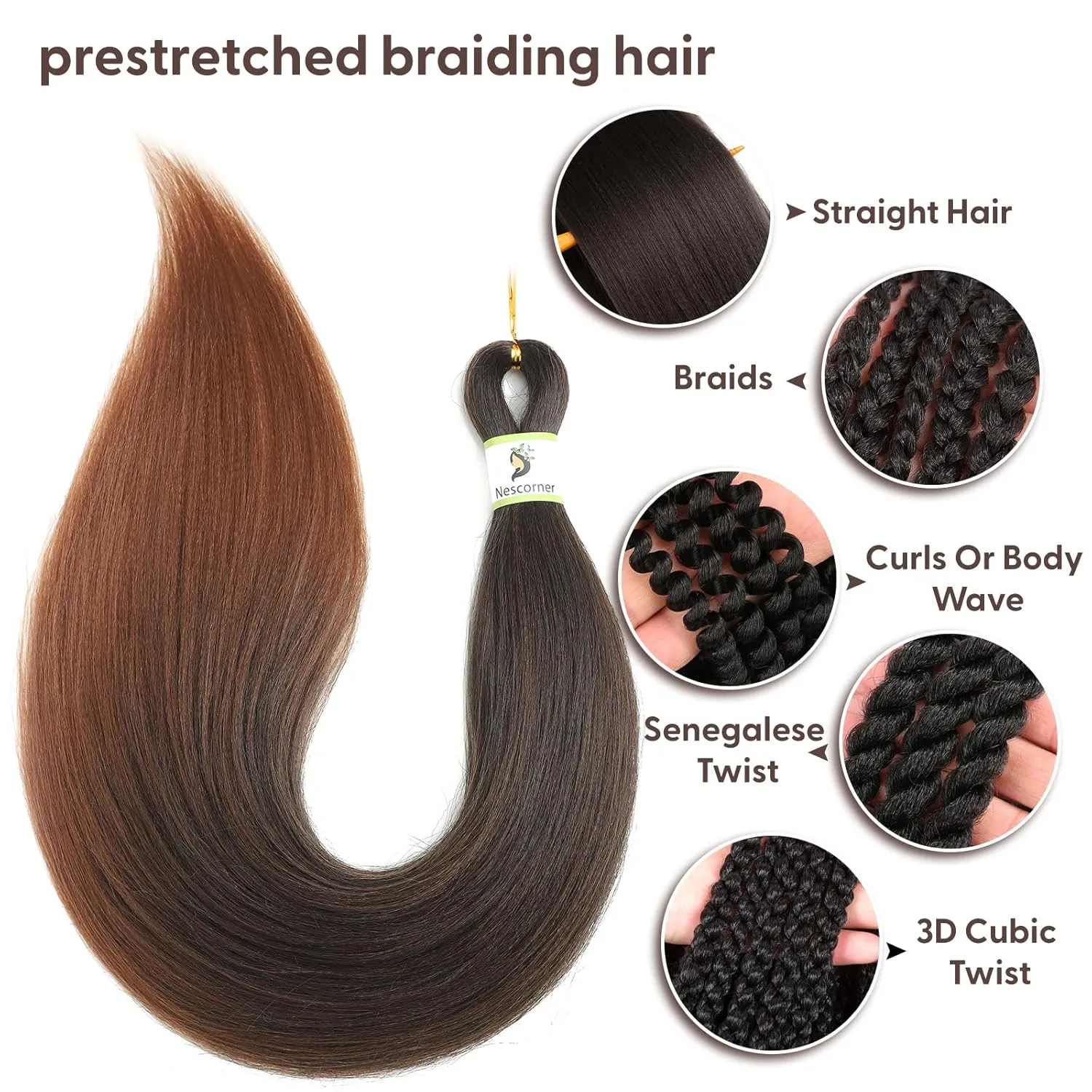 24inch ombre Braiding Hair Pre Stretched T1B30,8 packs pre stretched braiding hair for black Girl,tone ombre braiding PreStretched yaki texture Hair Extensions