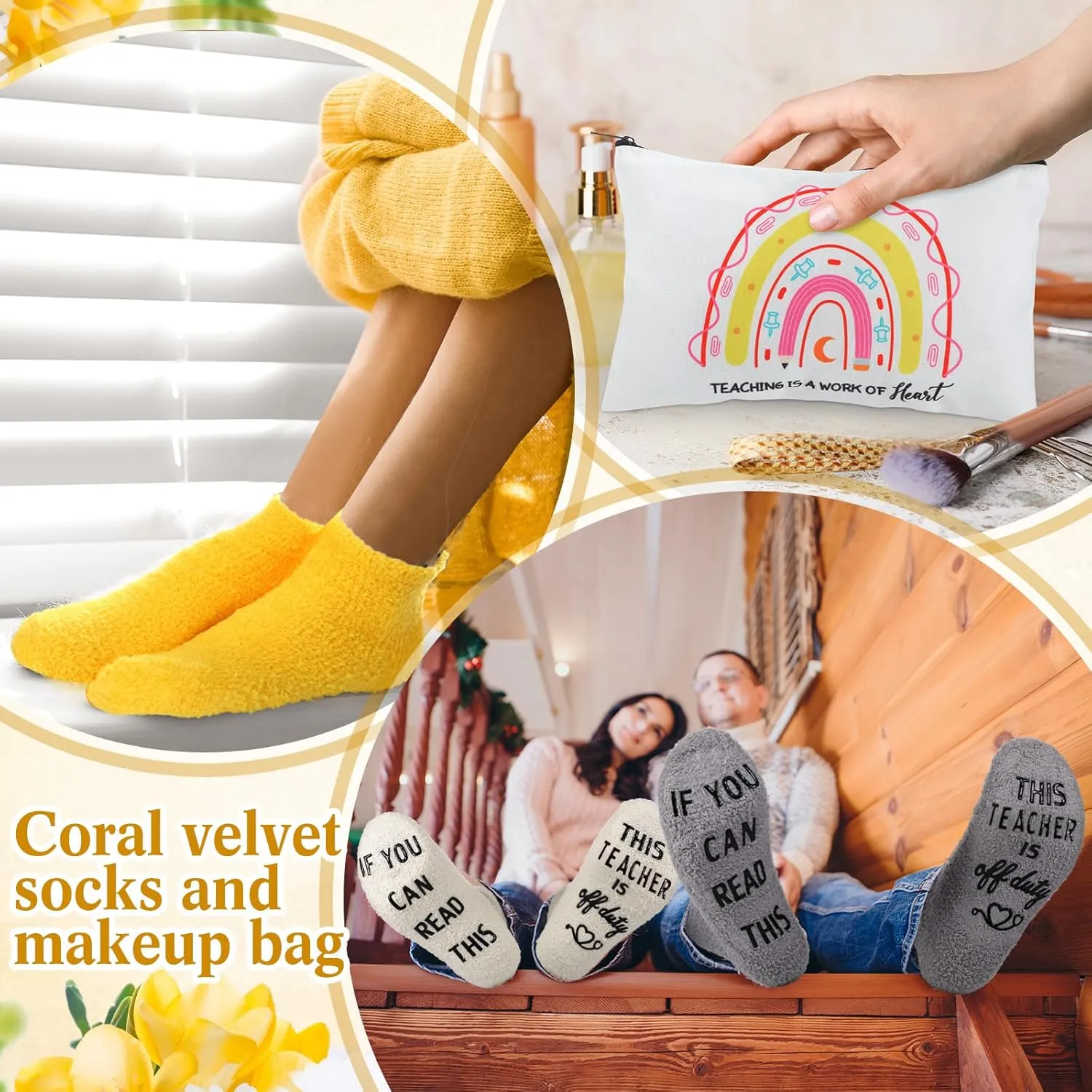 28 Pcs Teacher Appreciation Gifts If You Can Read This Teacher Socks 14 Style Teacher Makeup Bags for Graduation Teachers Day(Rainbow,Coral Fleece)