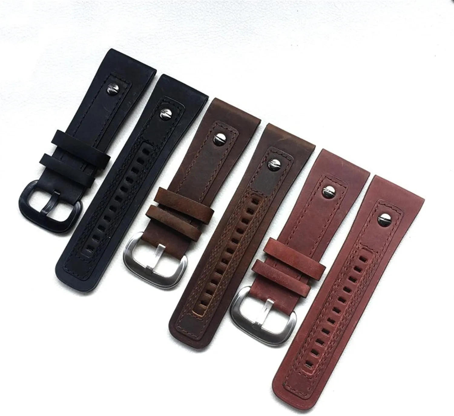 28mm Classical Genuine Leather Watchband With Rivet For Seven Friday Watch Strap Black Brown Wrist Bracelet Pin Buckle