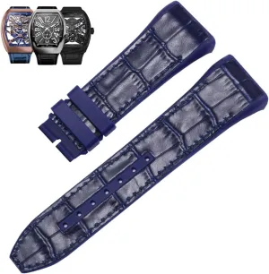 28mm Nylon Genuine Leather Silicone Watch band Black Blue Folding Buckle Watch Strap For Franck Muller V45 Series Watchbands