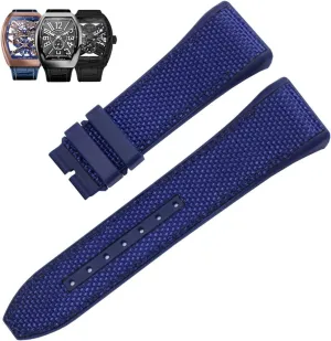 28mm Nylon Genuine Leather Silicone Watch Band Black Blue Folding Buckle Watch Strap for Franck Muller V45 Series Watchbands