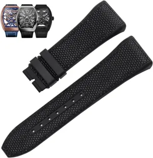 28mm Nylon Genuine Leather Silicone Watch band Black Blue Folding Buckle Watch Strap For Franck Muller V45 Series Watchbands