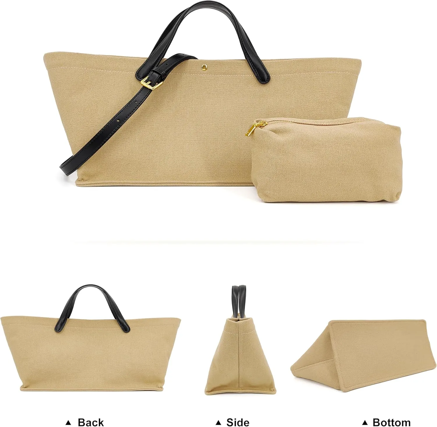 2Pcs Set, Large Leather/Canvas Tote Bag for Women, Casual Designer Detachable Crossbody Shoulder Bag,Top Handle Purse