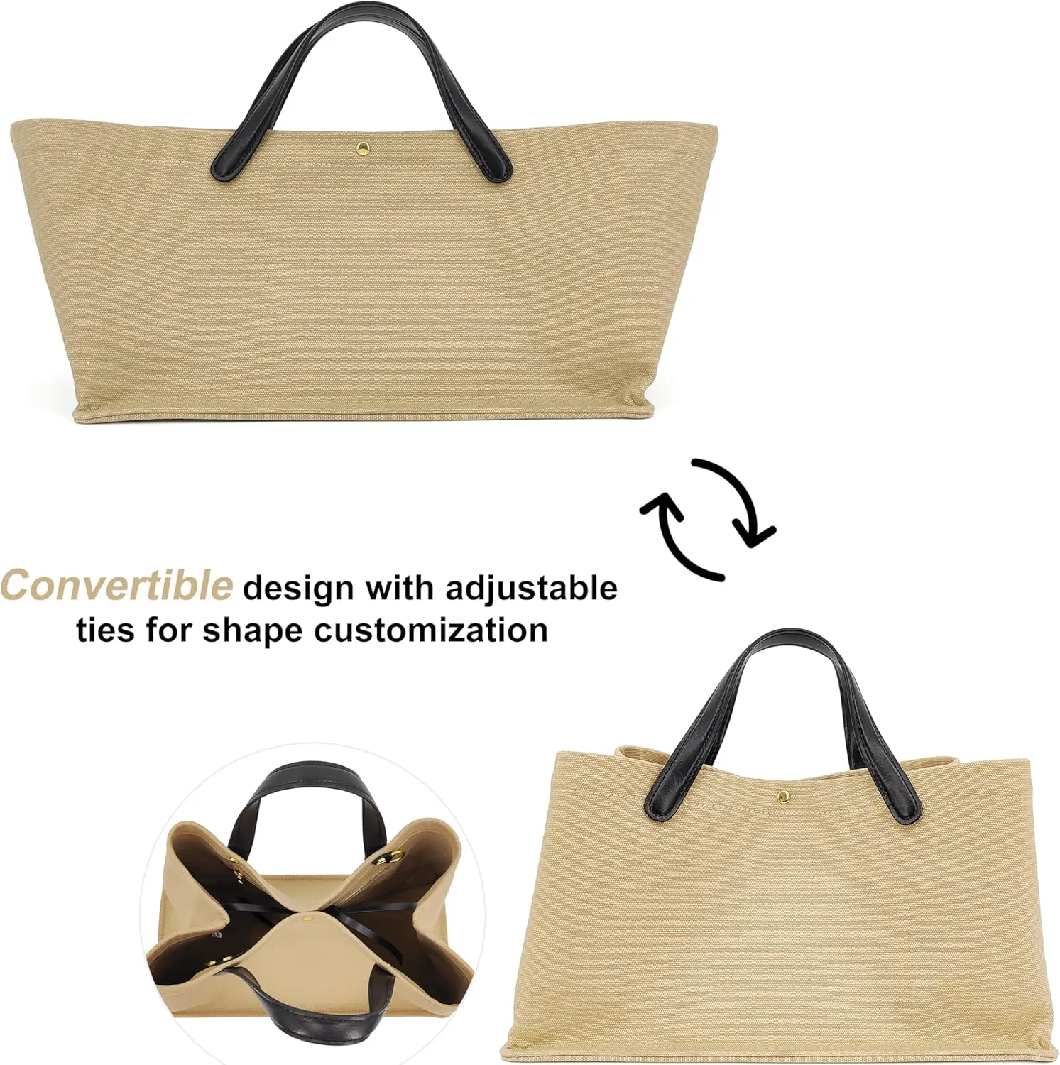 2Pcs Set, Large Leather/Canvas Tote Bag for Women, Casual Designer Detachable Crossbody Shoulder Bag,Top Handle Purse