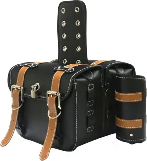 2X Motorcycle Saddlebag Leather Motorcycle Saddle Bags for Yam&aha Star VMAX(Black Brown A)