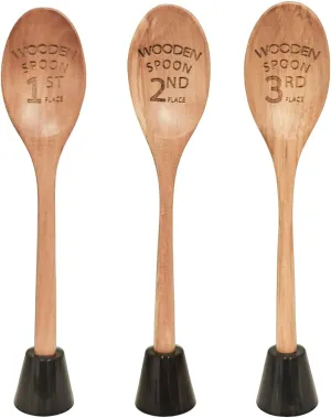 3 Pcs Chili Cook Off Trophies Set, Spoon Award Trophies Wooden, Laser Engraved Spoon with Wooden Trophy Base for Chili Cook Off Prizes Baking Contest Food Competition Party Supplies