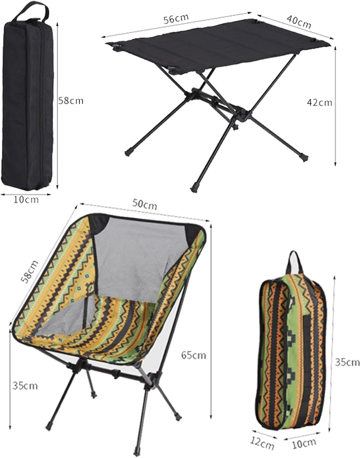 3 Pcs Portable Camping Table and Chairs, Light Outdoor Folding Table Small Compact Picnic Chairs Set, Oxford Cloth, Aluminum Alloy, Easy to Assemble, Black-Black-5PCS