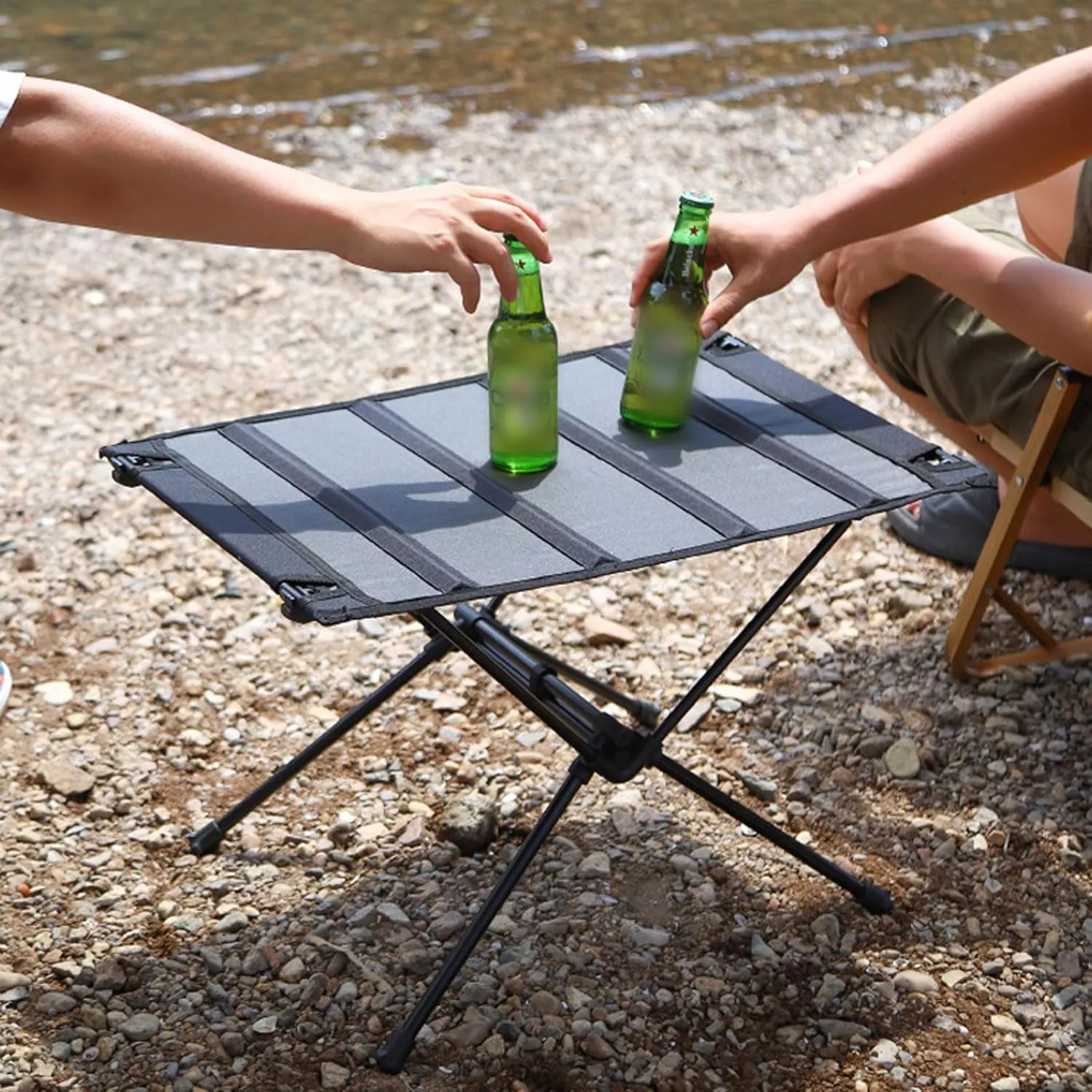 3 Pcs Portable Camping Table and Chairs, Light Outdoor Folding Table Small Compact Picnic Chairs Set, Oxford Cloth, Aluminum Alloy, Easy to Assemble, Black-Black-5PCS
