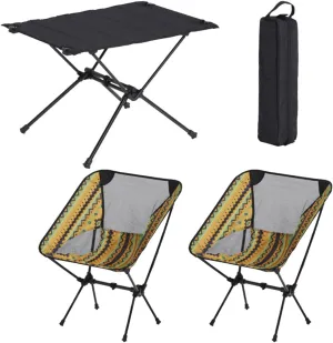 3 Pcs Portable Camping Table and Chairs, Light Outdoor Folding Table Small Compact Picnic Chairs Set, Oxford Cloth, Aluminum Alloy, Easy to Assemble, Black-Black-5PCS