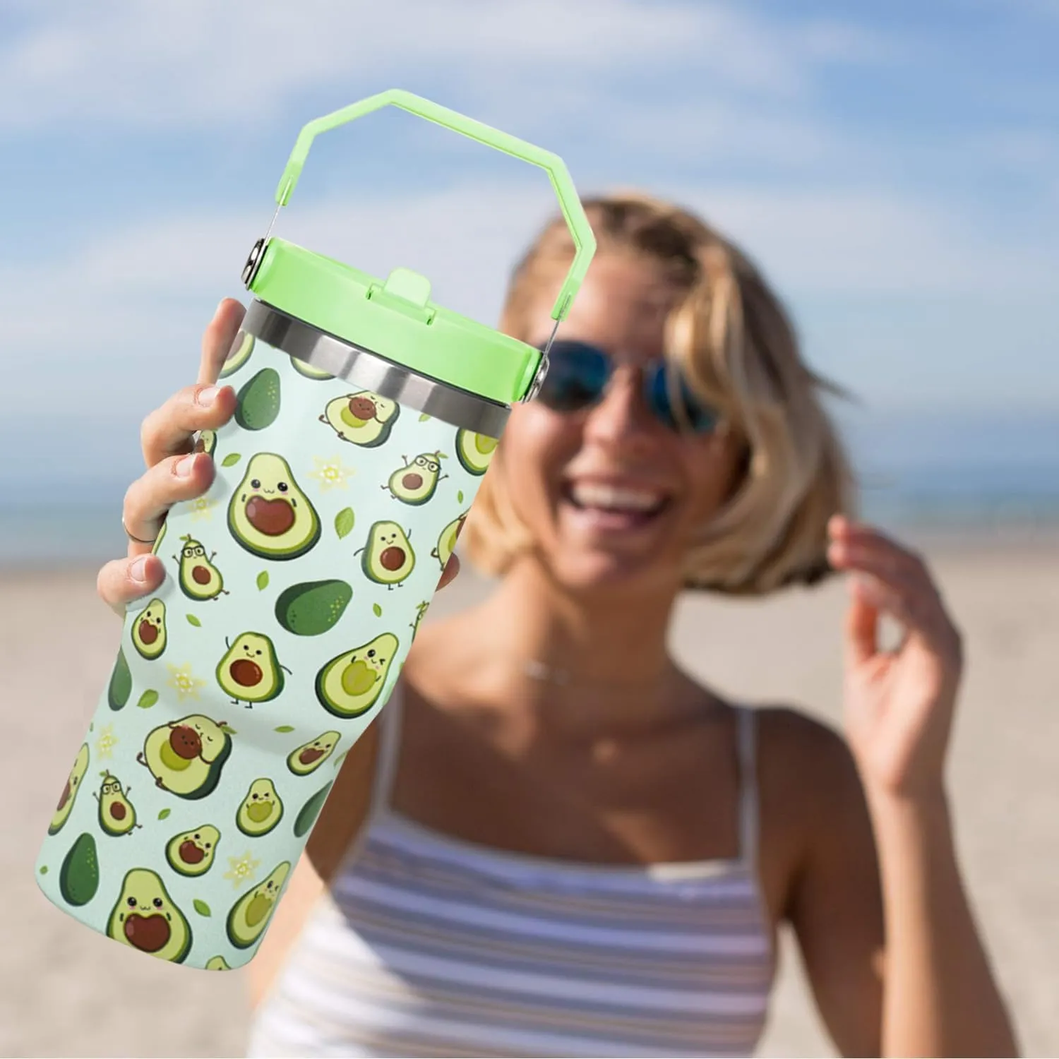 30 Oz Avocado Flip Tumbler With Handle,Avocado Coffee Travel Mug Cup Water Bottle,Avocado Gifts for Women,Avocado Decor Stuff Accessories