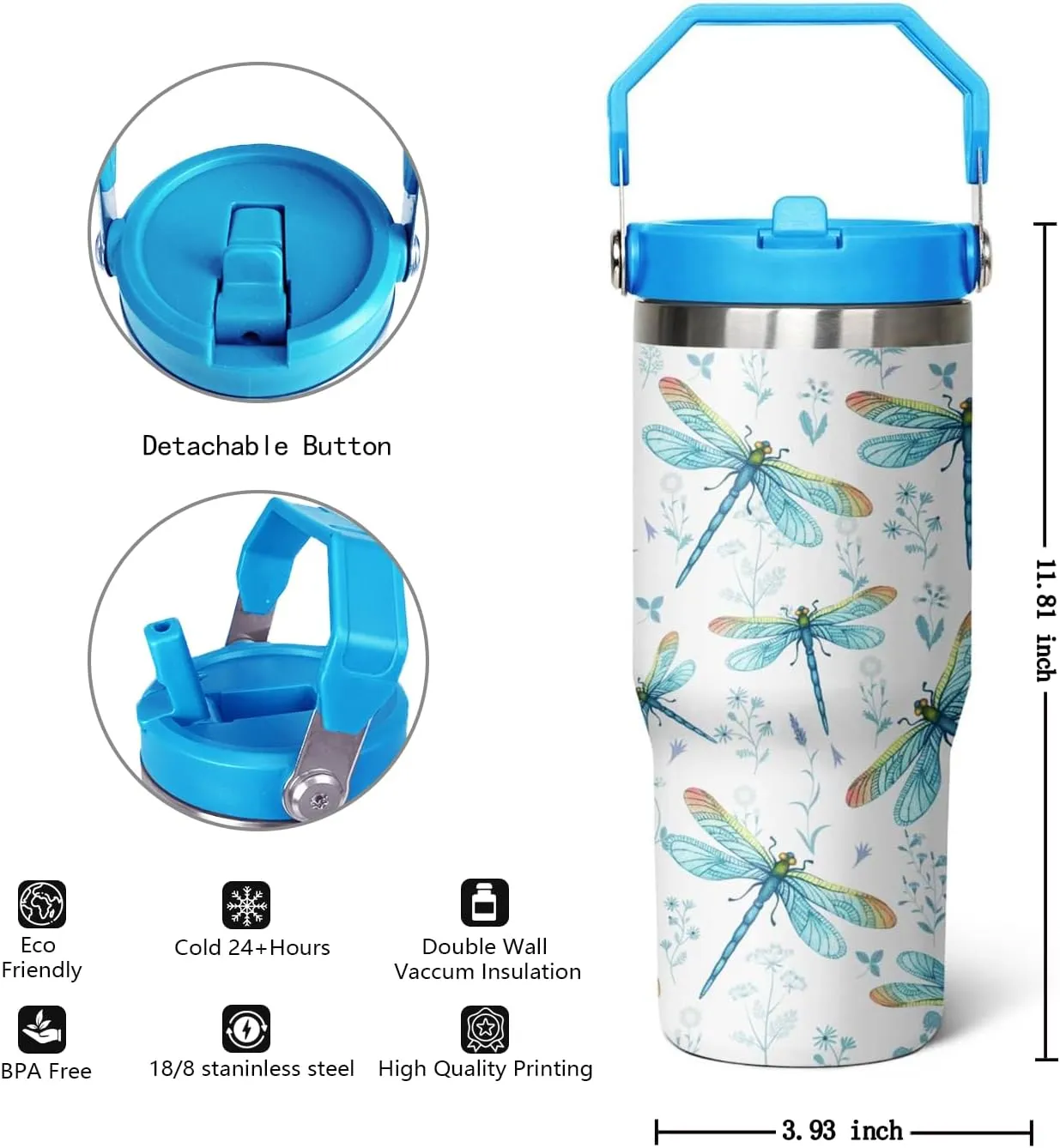 30 oz Dragonfly Tumbler With Lid and Straw,Dragonfly Reusable Water Bottle Cups Coffee Mug Travel Tumbler,Dragonfly Gifts for Women,Dragonfly Ornament, Stuff, Accessories