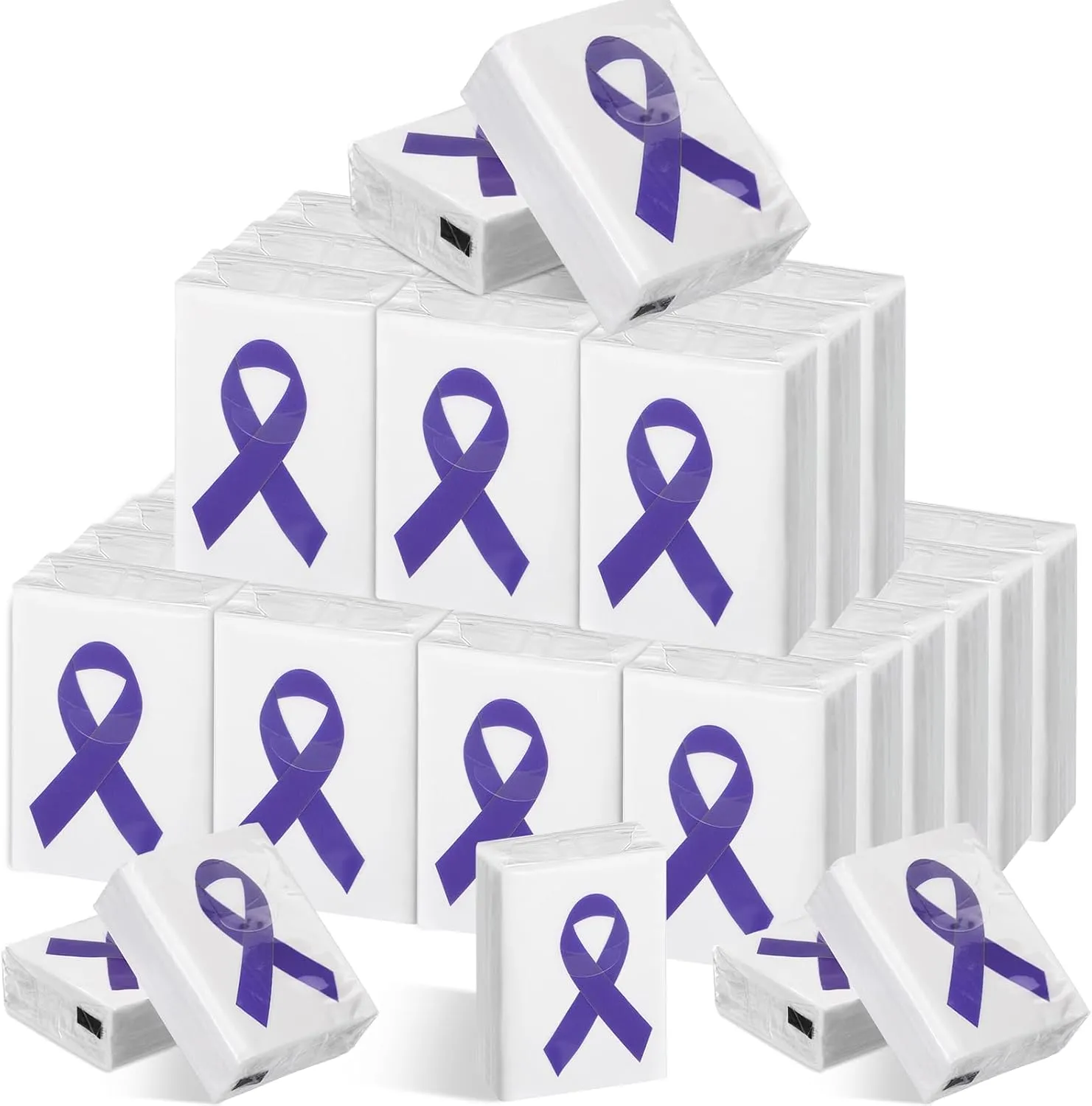36 Pack Cancer Awareness Ribbon Pocket Tissues Domestic Violence Purple Ribbon Awareness Facial Tissue Mini Type Pocket Packs Tissues for Charity Recognition Public Event Souvenir Gifts