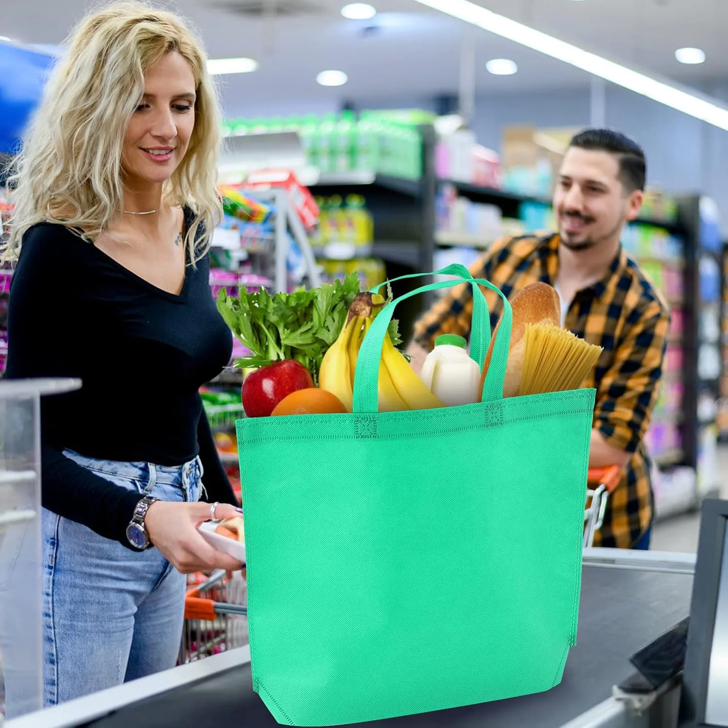 36-Pack Tote Bags Multipurpose Reusable Grocery Bag (Black Colors 36 Pack)