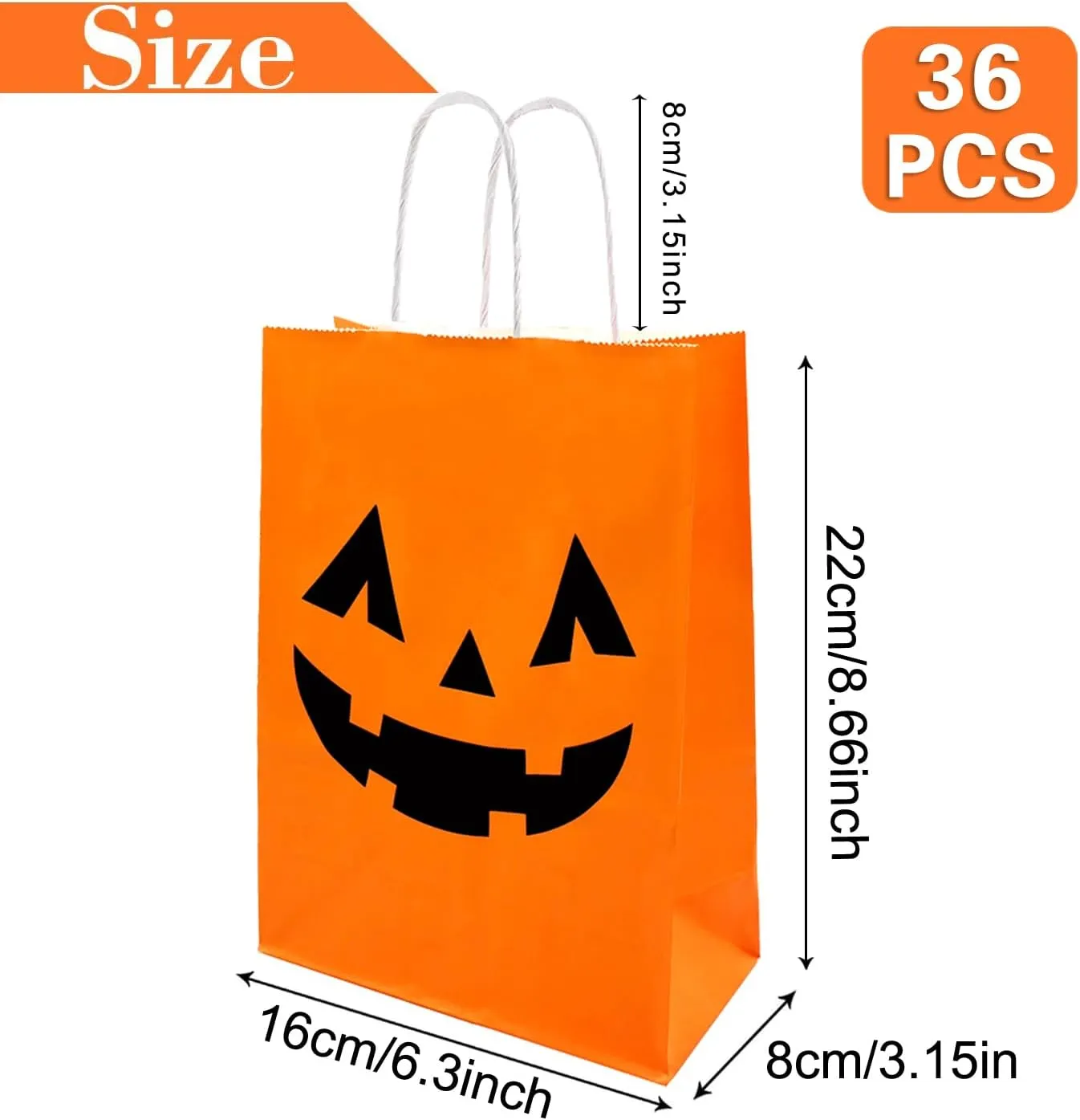 36 Pieces Halloween Pumpkin Gift Candy Bags, Halloween Paper Bags with Handle Trick or Treat Bags Party Favor for Halloween Party Decorations