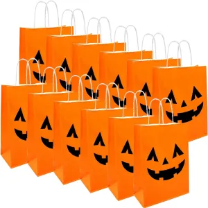 36 Pieces Halloween Pumpkin Gift Candy Bags, Halloween Paper Bags with Handle Trick or Treat Bags Party Favor for Halloween Party Decorations