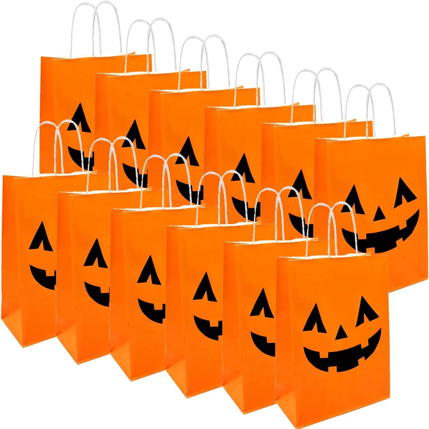 36 Pieces Halloween Pumpkin Gift Candy Bags, Halloween Paper Bags with Handle Trick or Treat Bags Party Favor for Halloween Party Decorations