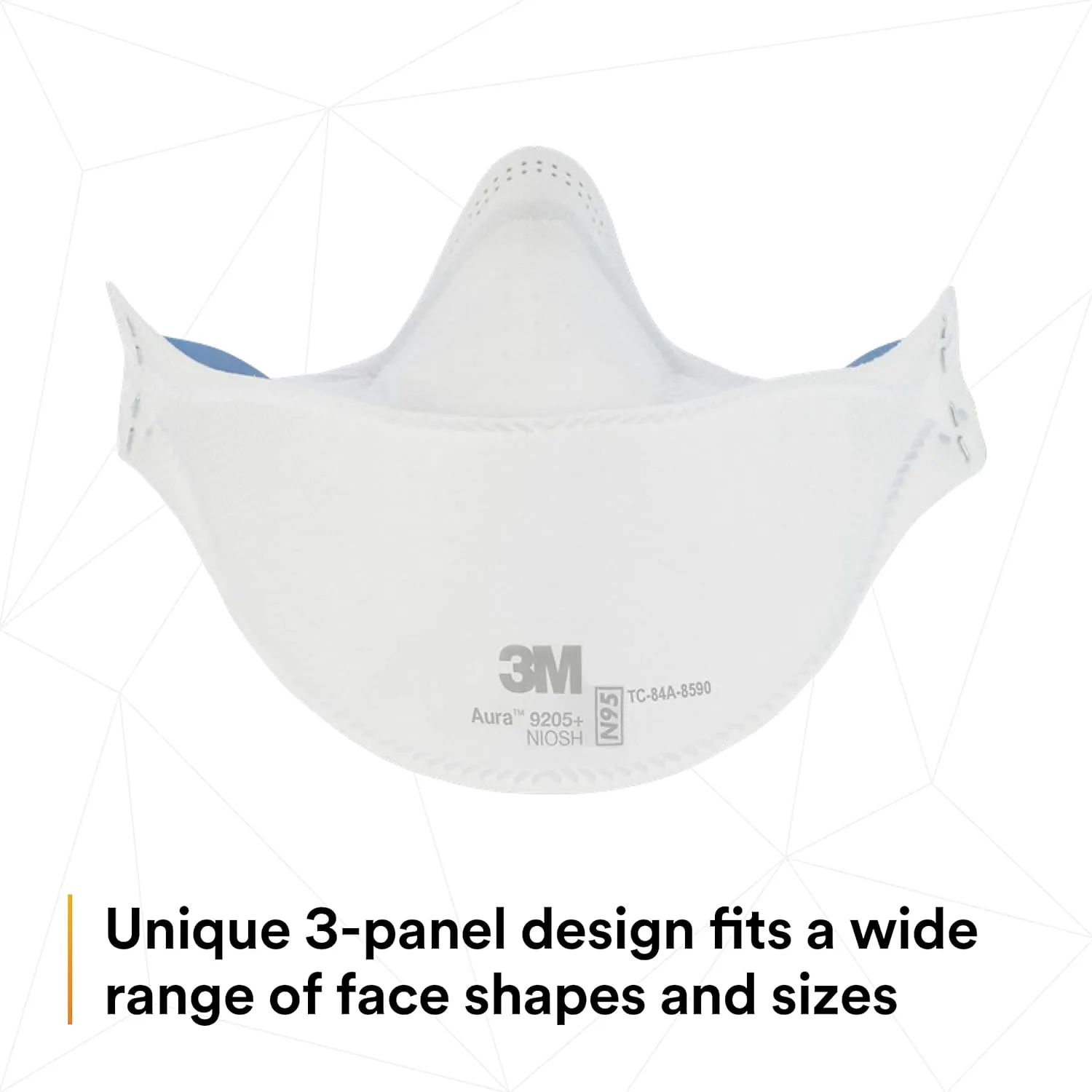 3M Aura Particulate Respirator 9205 , N95, Pack of 20 Disposable Respirators, Individually Wrapped, 3 Panel Flat Fold Design Allows for Facial Movements, Comfortable, NIOSH Approved, Smoke