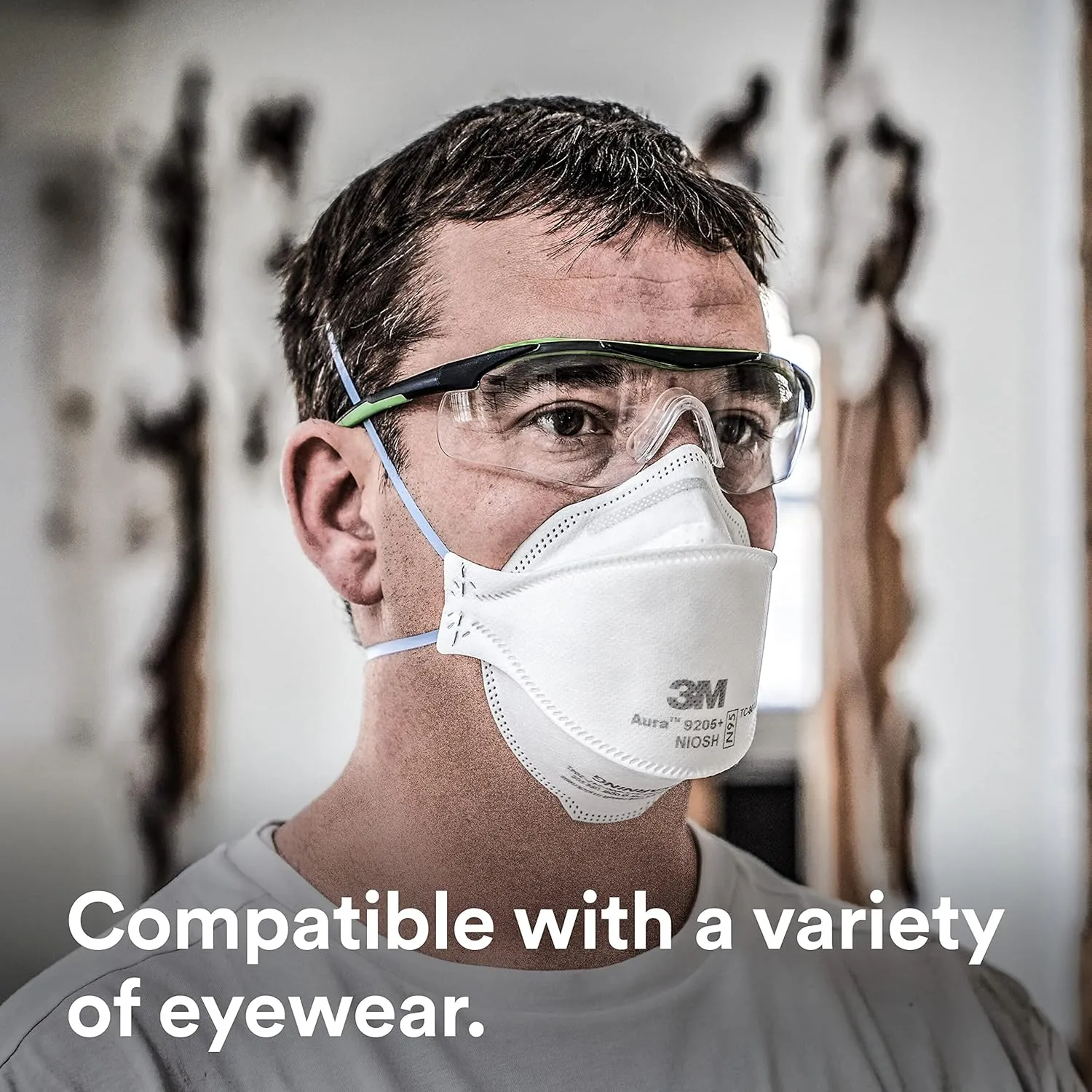 3M Aura Particulate Respirator 9205 , N95, Pack of 20 Disposable Respirators, Individually Wrapped, 3 Panel Flat Fold Design Allows for Facial Movements, Comfortable, NIOSH Approved, Smoke