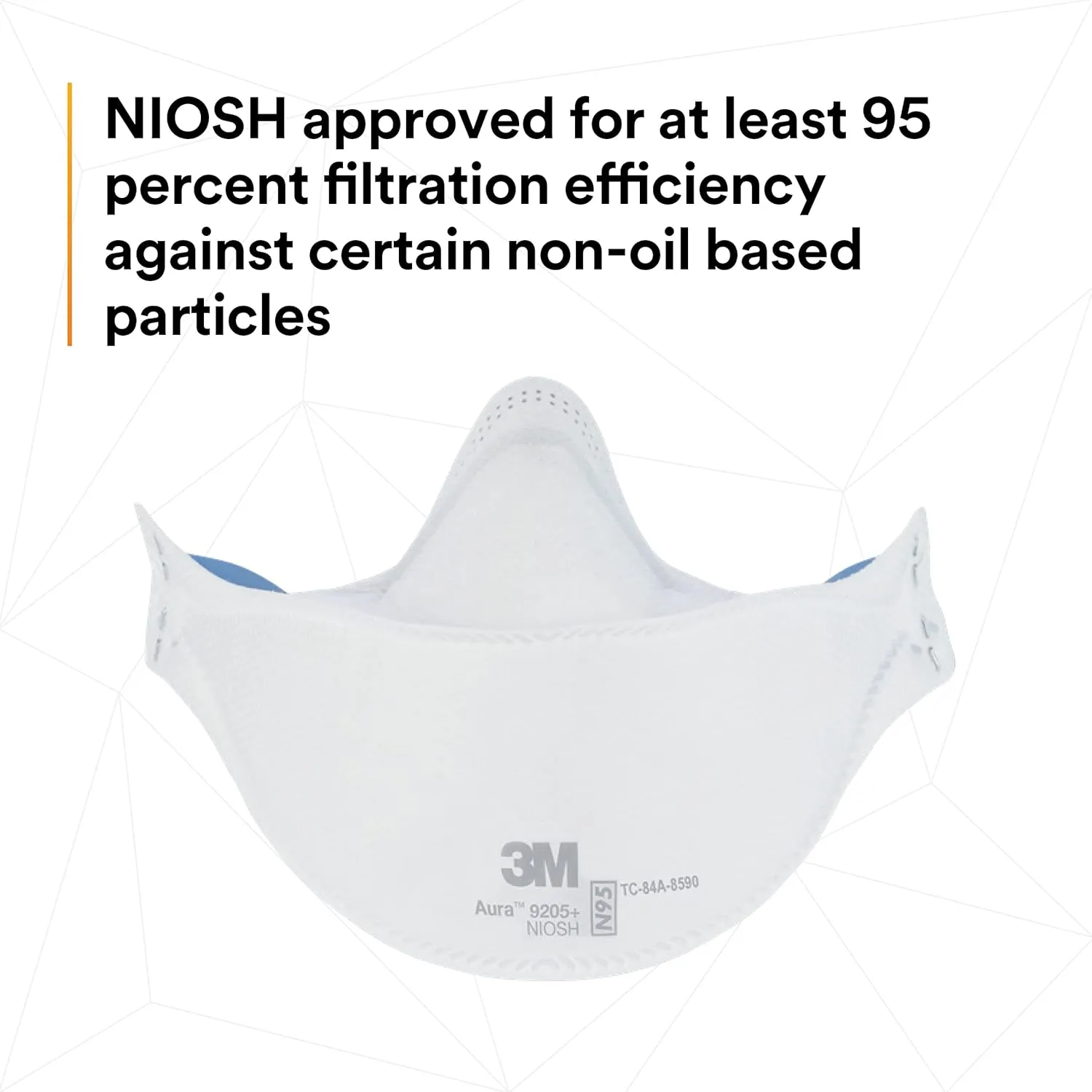 3M Aura Particulate Respirator 9205 , N95, Pack of 20 Disposable Respirators, Individually Wrapped, 3 Panel Flat Fold Design Allows for Facial Movements, Comfortable, NIOSH Approved, Smoke
