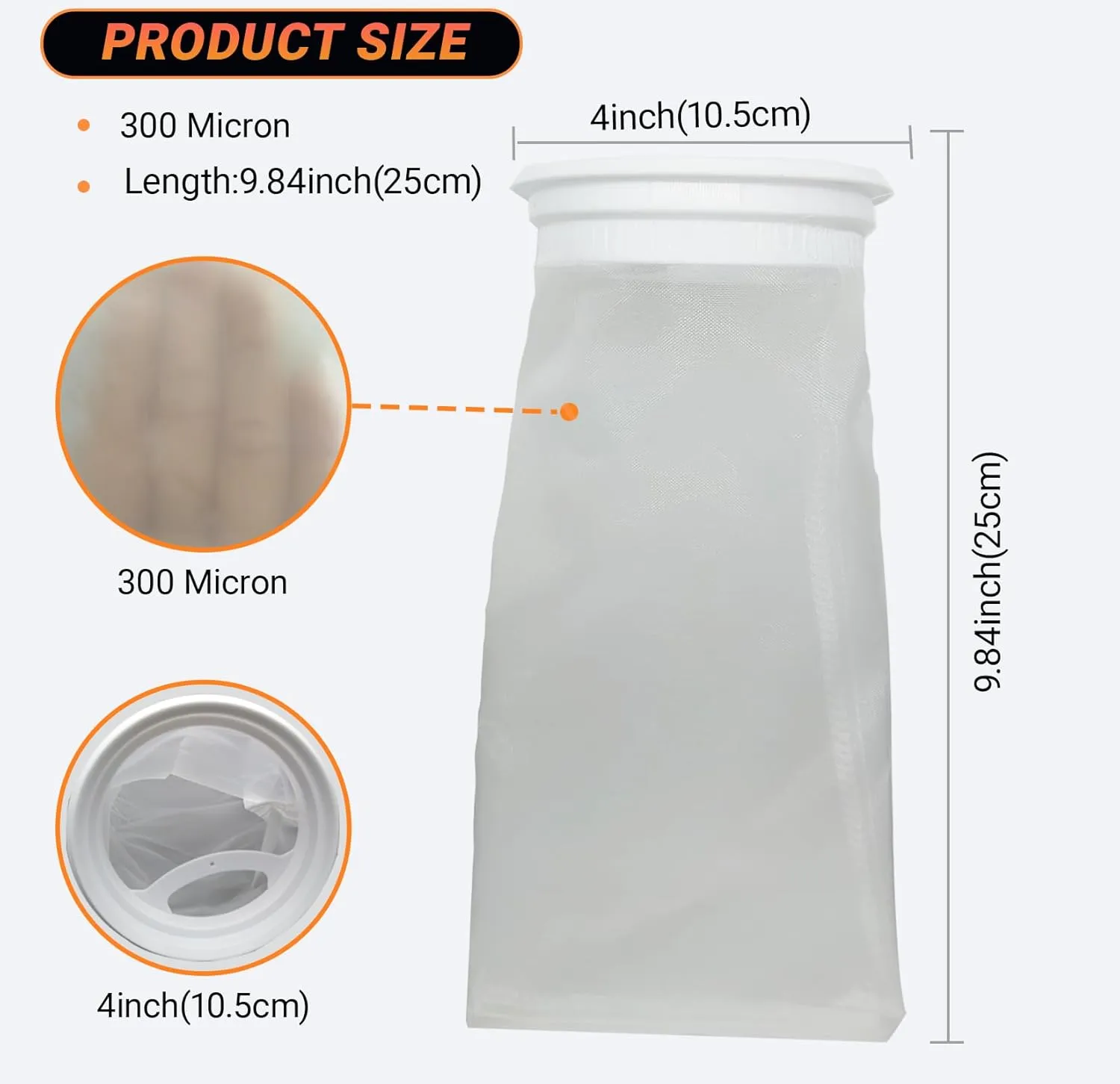 4 Inch Nylon Mesh Filter Bags for Aquarium & Pond 4 Pack 10Inch Long Fine Mesh Filter Socks, 300 Micron Fish Tank Media Bags for Hydroponics, Sediment Sludge Filtration