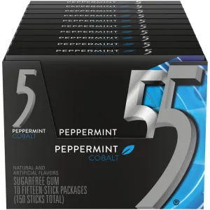 5 GUM Peppermint Cobalt Chewing Gum Bulk, Sugar-Free, 15 Sticks (Pack of 10)