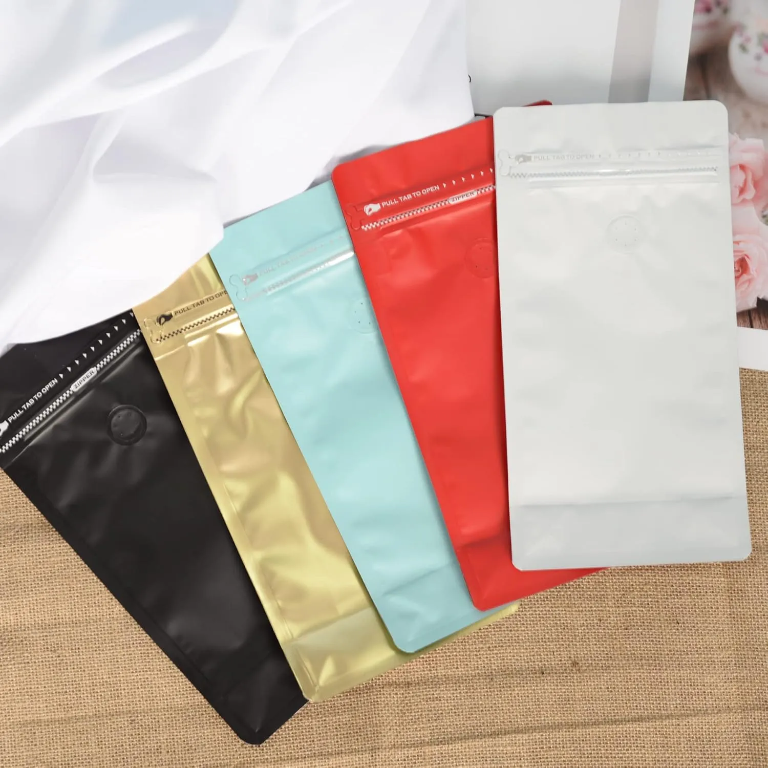 50 PCS Coffee Bags with Valve (1lb,16oz)- Stand up Coffee Pouches High Barrier Aluminum Foil Food Storage Bag for Beans Biscuits Tea Keeping Fresh(Mixed Coloer))
