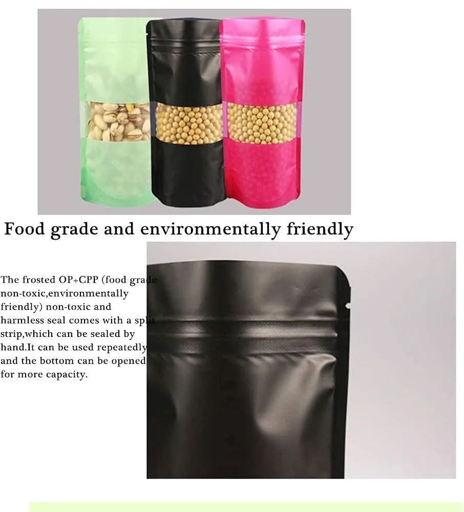 500PCS Matte Zip Lock Bags Stand Up Pouches With Window Double Sided Colorful Sample Gift Candy Packaging Bag Food Storage (Black,3.9x5.9 Inch)