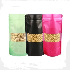 500PCS Matte Zip Lock Bags Stand Up Pouches With Window Double Sided Colorful Sample Gift Candy Packaging Bag Food Storage (Black,3.9x5.9 Inch)