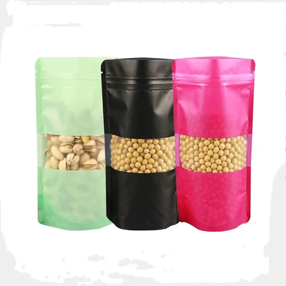 500PCS Matte Zip Lock Bags Stand Up Pouches With Window Double Sided Colorful Sample Gift Candy Packaging Bag Food Storage (Black,3.9x5.9 Inch)
