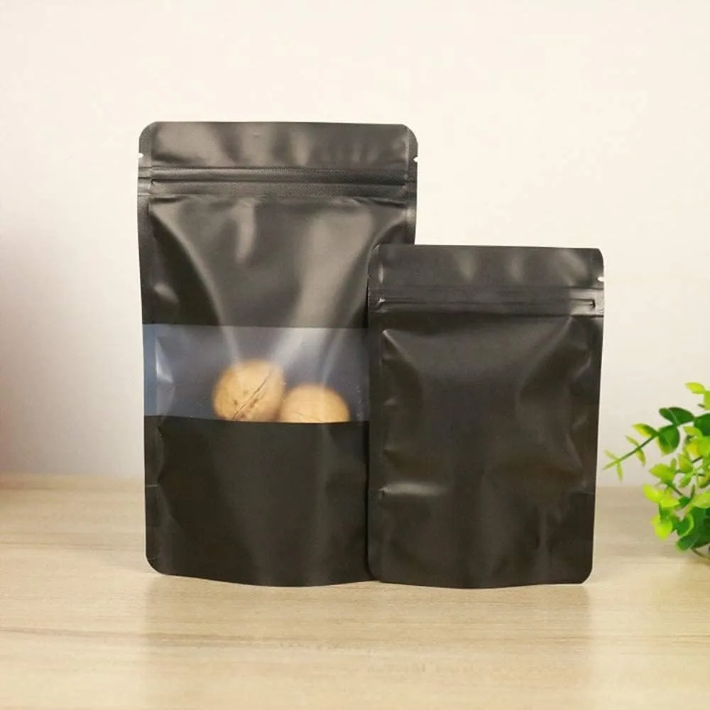 500PCS Matte Zip Lock Bags Stand Up Pouches With Window Double Sided Colorful Sample Gift Candy Packaging Bag Food Storage (Black,3.9x5.9 Inch)