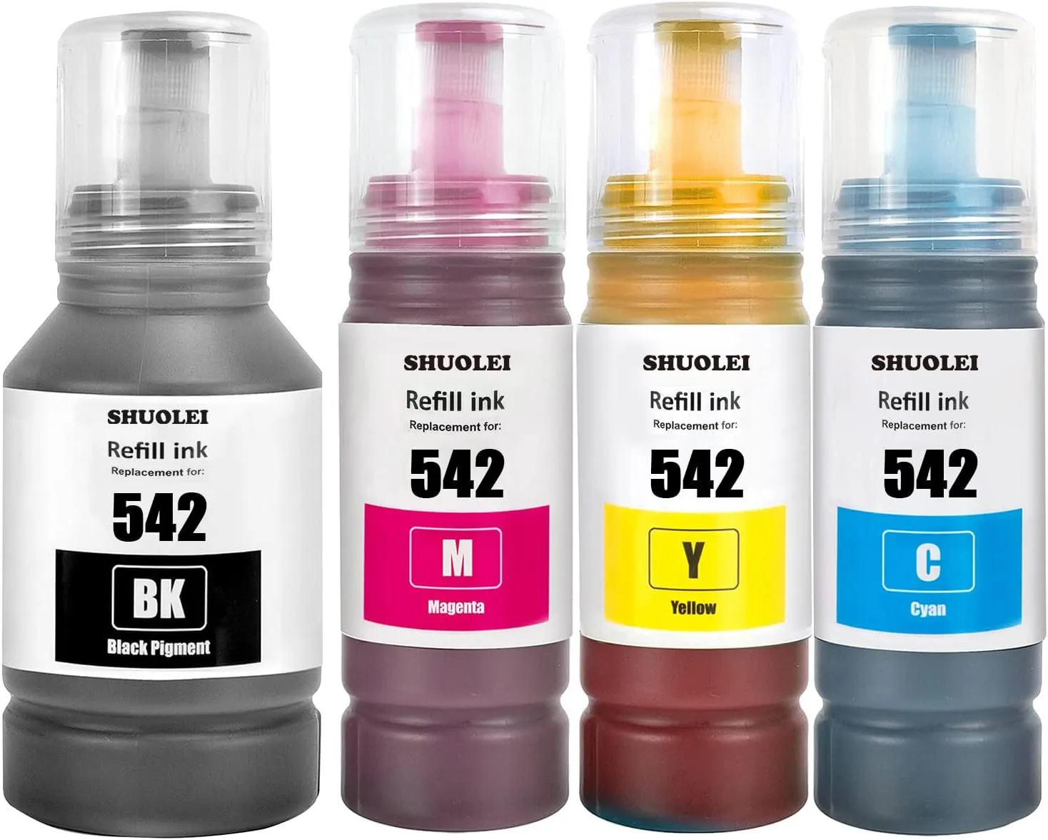 542 Ink Compatible Refill Bottle Ink 542 T542 Work for Pro ET-5150 ET-5170 ET-5180 ET-5800 ET-5850 ET-5880 ET-16650 ET-16600 ST-C8000 (4 Packs, BK/C/M/Y)