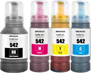 542 Ink Compatible Refill Bottle Ink 542 T542 Work for Pro ET-5150 ET-5170 ET-5180 ET-5800 ET-5850 ET-5880 ET-16650 ET-16600 ST-C8000 (4 Packs, BK/C/M/Y)