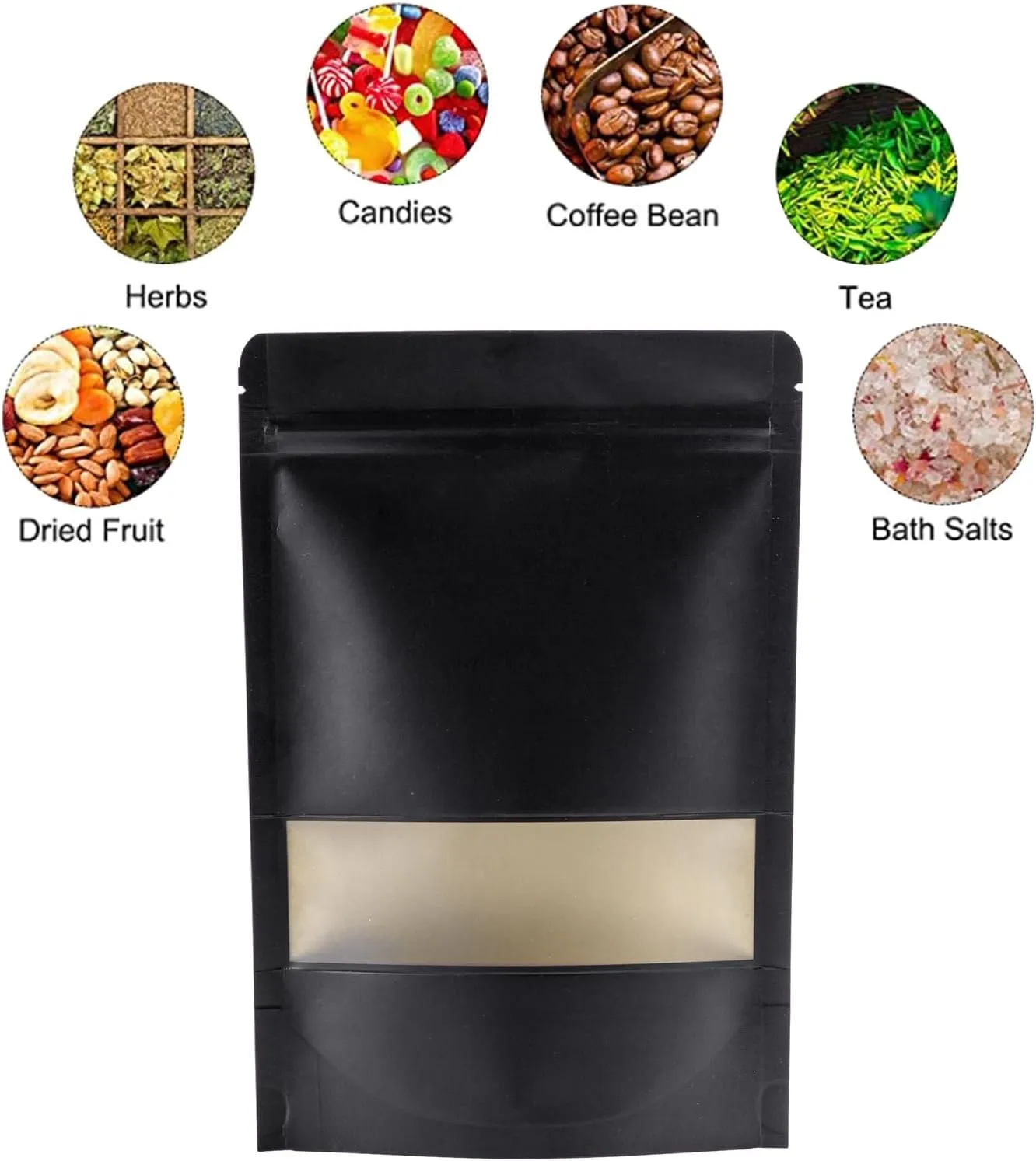 5.9x8.6 Inches Kraft Paper Resealable Bags Zip Lock Black Stand up Snack Packing Zipper Pouch Bags with Matte Window and Tear Notch,Pack of 50 packaging bag