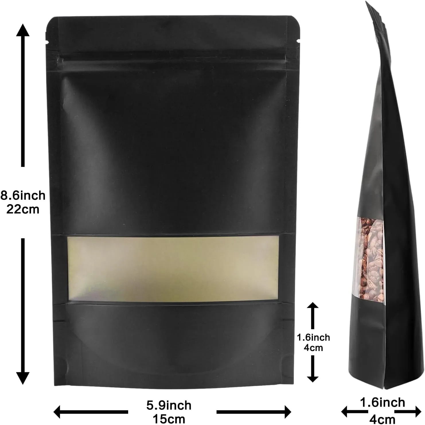 5.9x8.6 Inches Kraft Paper Resealable Bags Zip Lock Black Stand up Snack Packing Zipper Pouch Bags with Matte Window and Tear Notch,Pack of 50 packaging bag