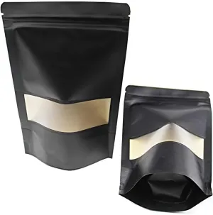 5.9x8.6 Inches Kraft Paper Resealable Bags Zip Lock Black Stand up Snack Packing Zipper Pouch Bags with Matte Window and Tear Notch,Pack of 50 packaging bag