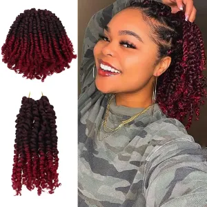 6 Inches 8 Packs Super Short Passion Twist Crochet Hair for Black Women and Kids-Ombre Burgundy Pre Looped Pretwisted Hair Braided by Synthetic Spring Kinky Bohemian Curls(6"-8 Packs,T1B/BUG)