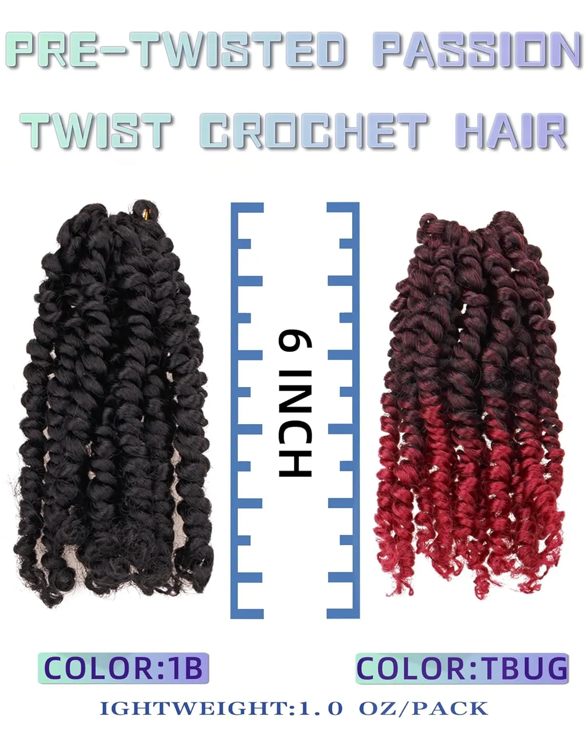 6 Inches 9 Packs Passion Twist Crochet Hair - Mixed Color Combo (7 1B   2 T1B/BUG), Pre-Twisted Pre-Looped Soft & Bouncy Synthetic Braided Hair Extensions for Black Women (6"-9 Packs, 1B TBUG)