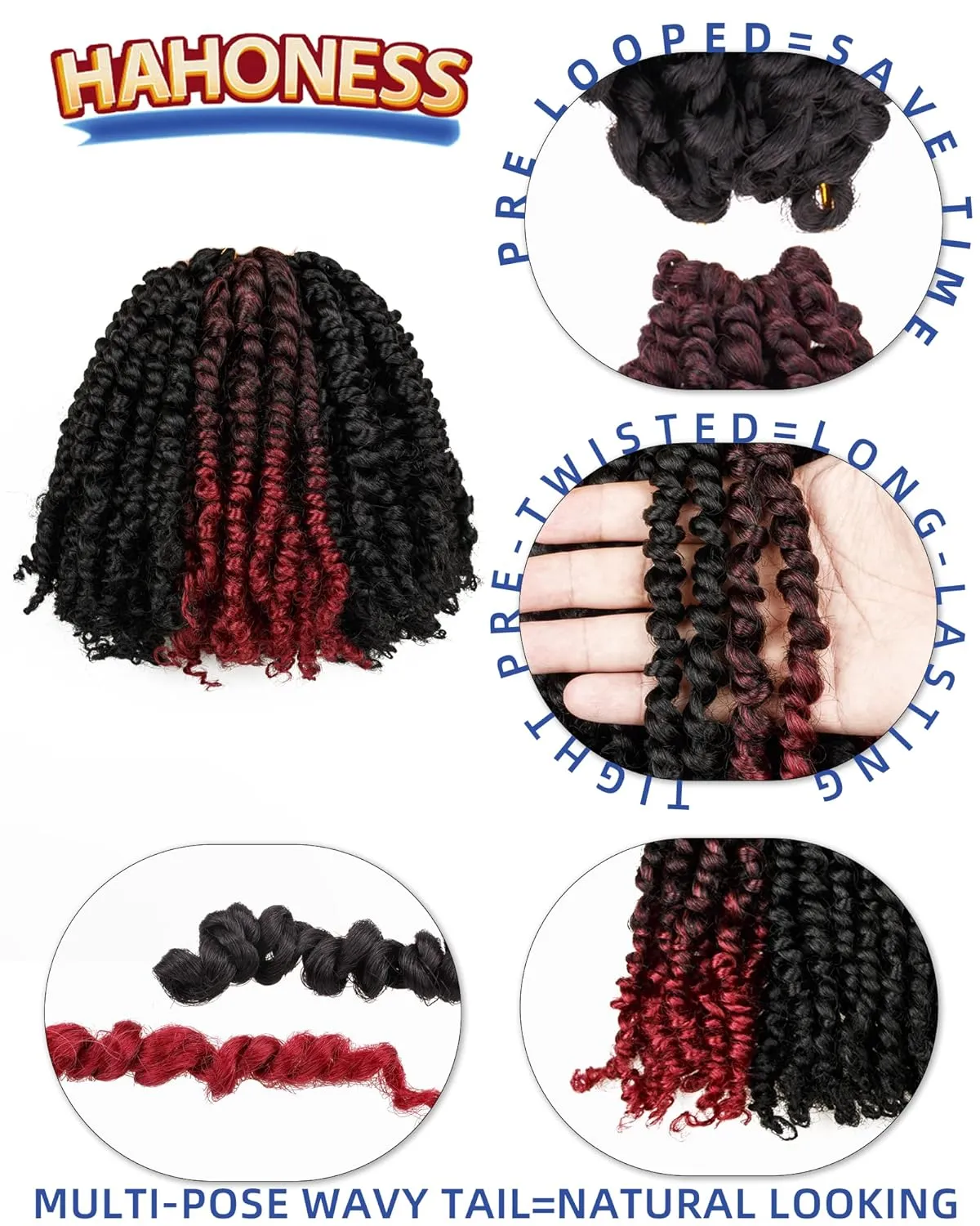 6 Inches 9 Packs Passion Twist Crochet Hair - Mixed Color Combo (7 1B   2 T1B/BUG), Pre-Twisted Pre-Looped Soft & Bouncy Synthetic Braided Hair Extensions for Black Women (6"-9 Packs, 1B TBUG)