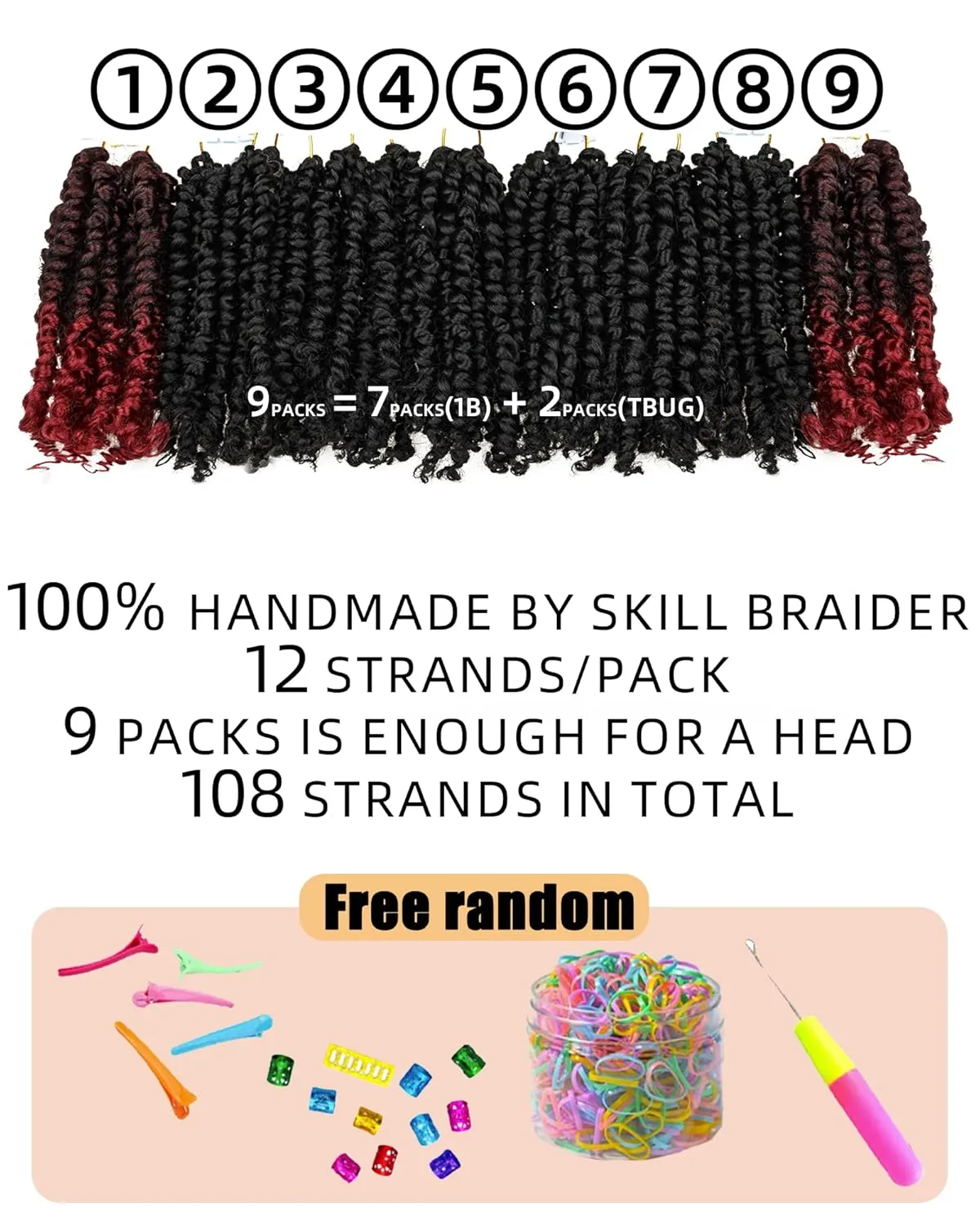 6 Inches 9 Packs Passion Twist Crochet Hair - Mixed Color Combo (7 1B   2 T1B/BUG), Pre-Twisted Pre-Looped Soft & Bouncy Synthetic Braided Hair Extensions for Black Women (6"-9 Packs, 1B TBUG)