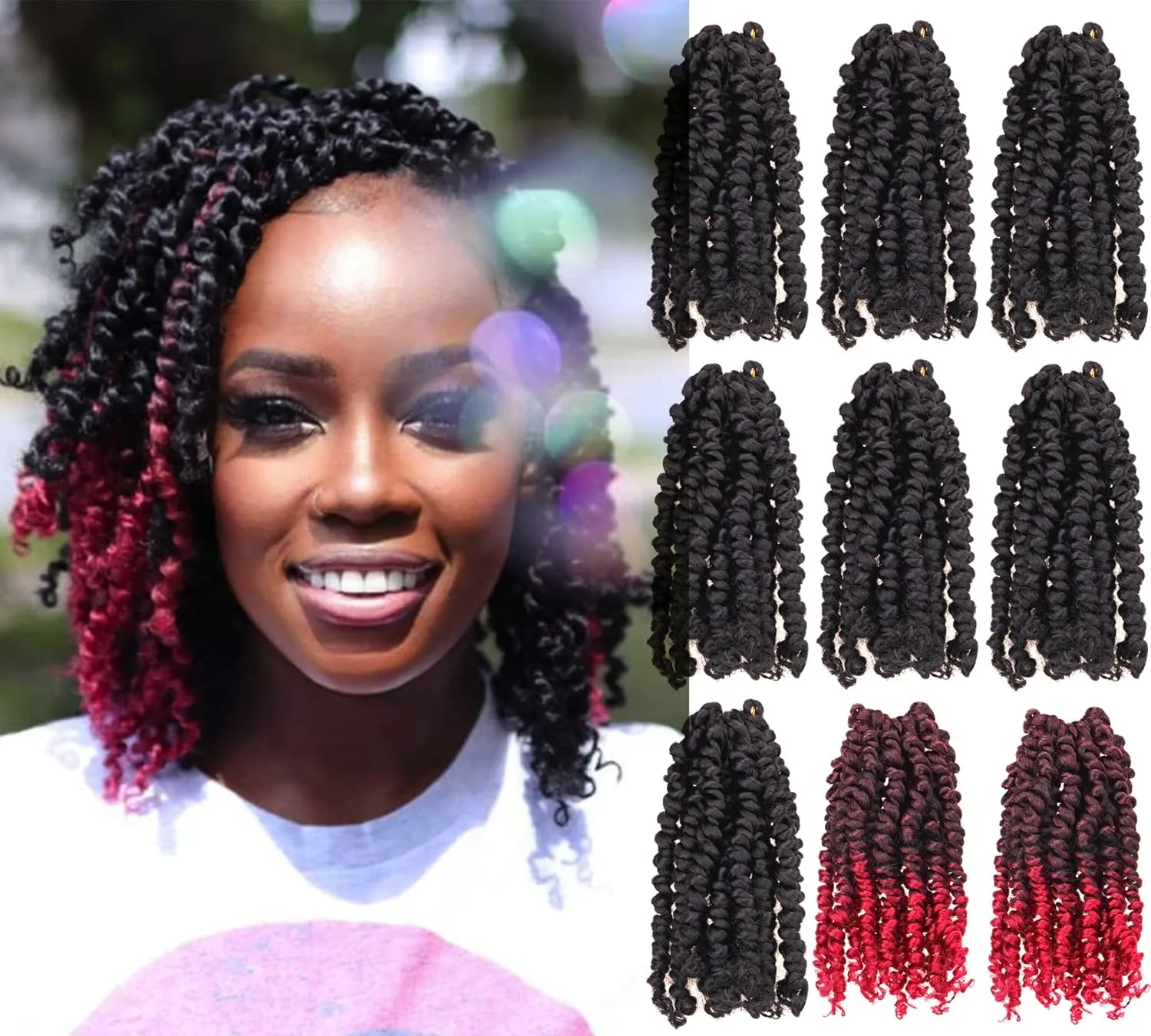 6 Inches 9 Packs Passion Twist Crochet Hair - Mixed Color Combo (7 1B   2 T1B/BUG), Pre-Twisted Pre-Looped Soft & Bouncy Synthetic Braided Hair Extensions for Black Women (6"-9 Packs, 1B TBUG)