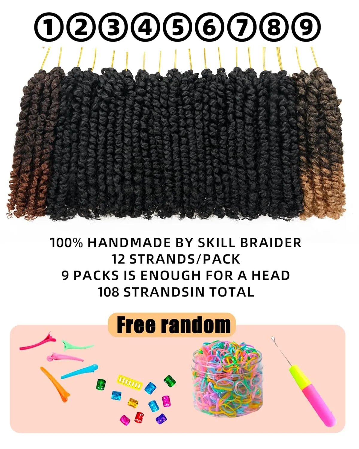 6 Inches 9 Packs Passion Twist Crochet Hair-Mixed Color Combo Pack(7 packs 1B 1 pack T1B/27 1 pack T1B/30),Pre-twisted/ Looped Super Soft & Bouncy Synthetic Braided Hair Extensions For Black Women and Kids(1B T27 T30)
