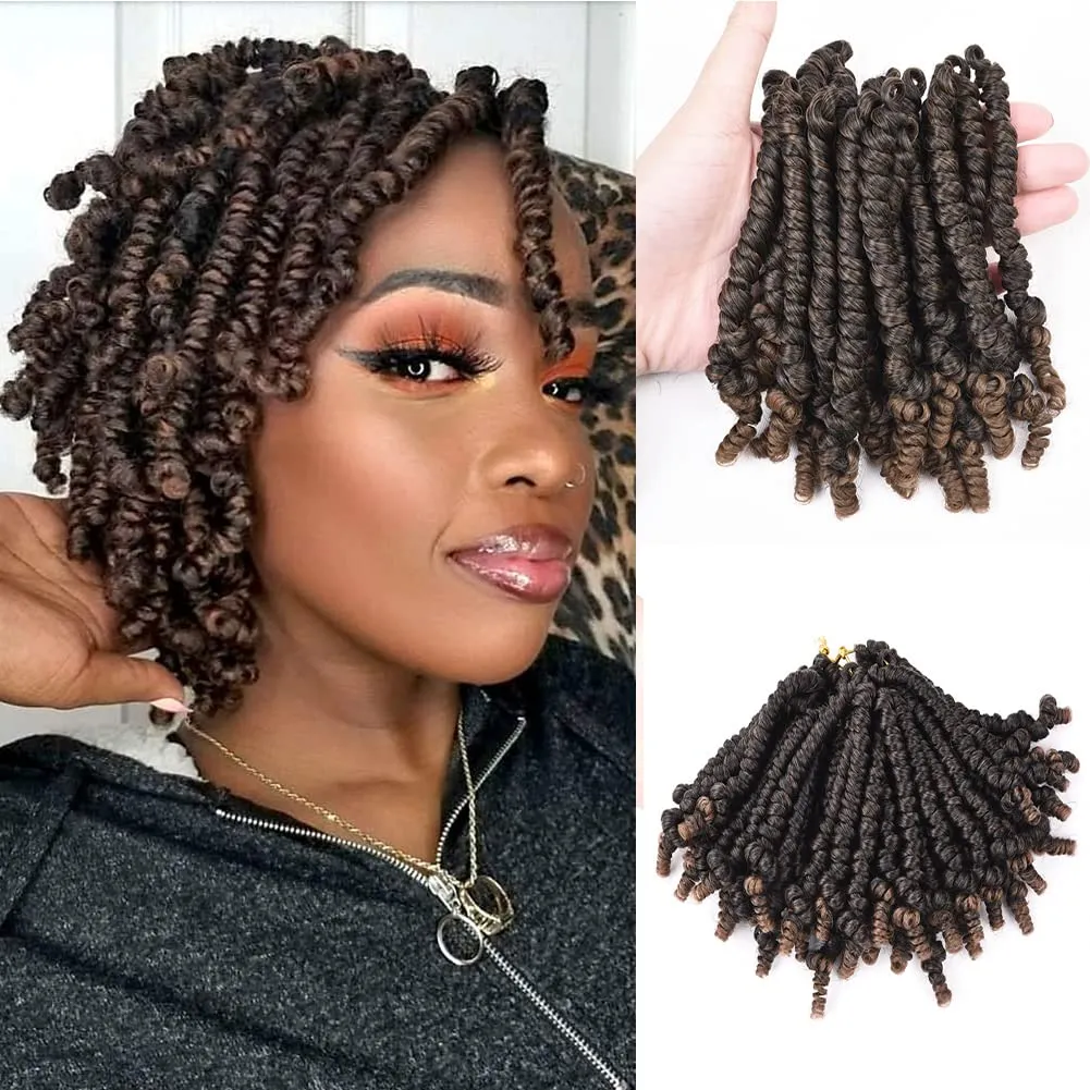 6 Packs Bob Spring Twist Kids Crochet Hair 6 Inch (120 strands) Cute & Versatile Pre-twisted Spring Twists Crochet Braids Synthetic Braiding Hair Extension (6 Packs, T30#)