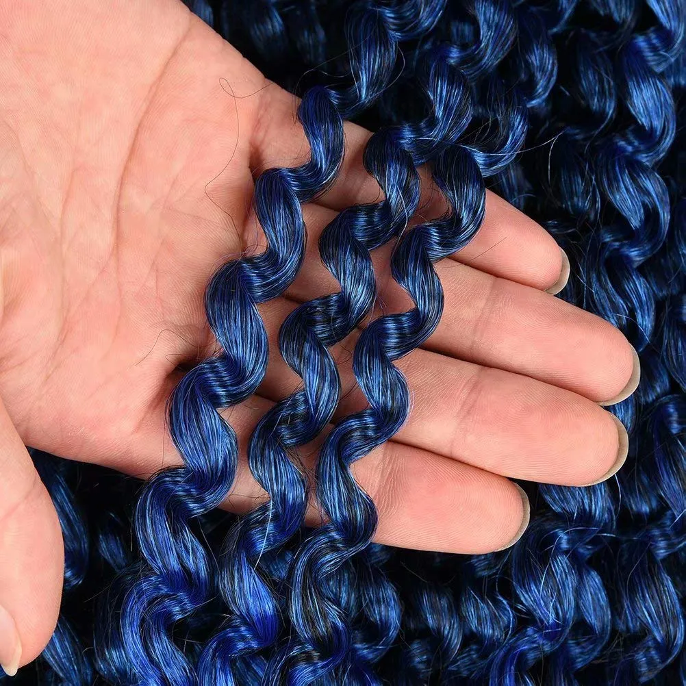 6 Packs Passion Twists Hair 18inch Ombre Blue Water Wave Crochet Hair for Butterfly Soft Locs Synthetic Crochet Hair Passion Twist Long Bohemian Locs Braiding Hair Extensions (18" 6packs Tblue#)