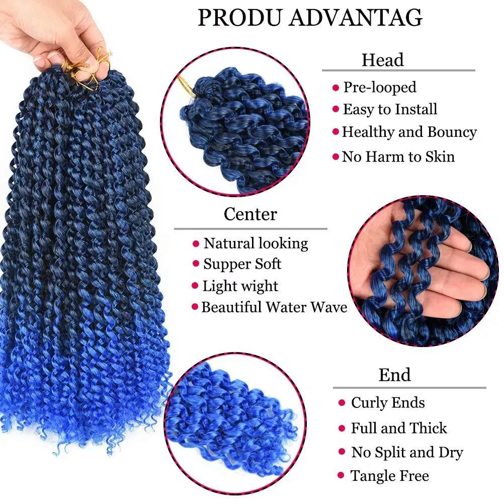6 Packs Passion Twists Hair 18inch Ombre Blue Water Wave Crochet Hair for Butterfly Soft Locs Synthetic Crochet Hair Passion Twist Long Bohemian Locs Braiding Hair Extensions (18" 6packs Tblue#)