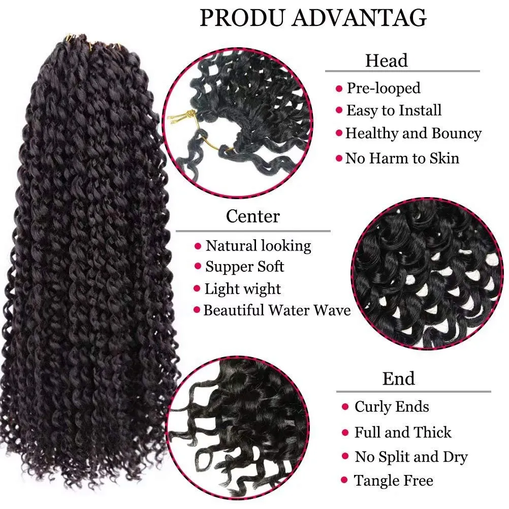 6 Packs Passion Twists Hair 18inch Water Wave Crochet Hair for Butterfly Soft Locs Synthetic Crochet Hair for Passion Twist Long Bohemian Locs Braiding Hair Extensions (18" 6packs 1B#)