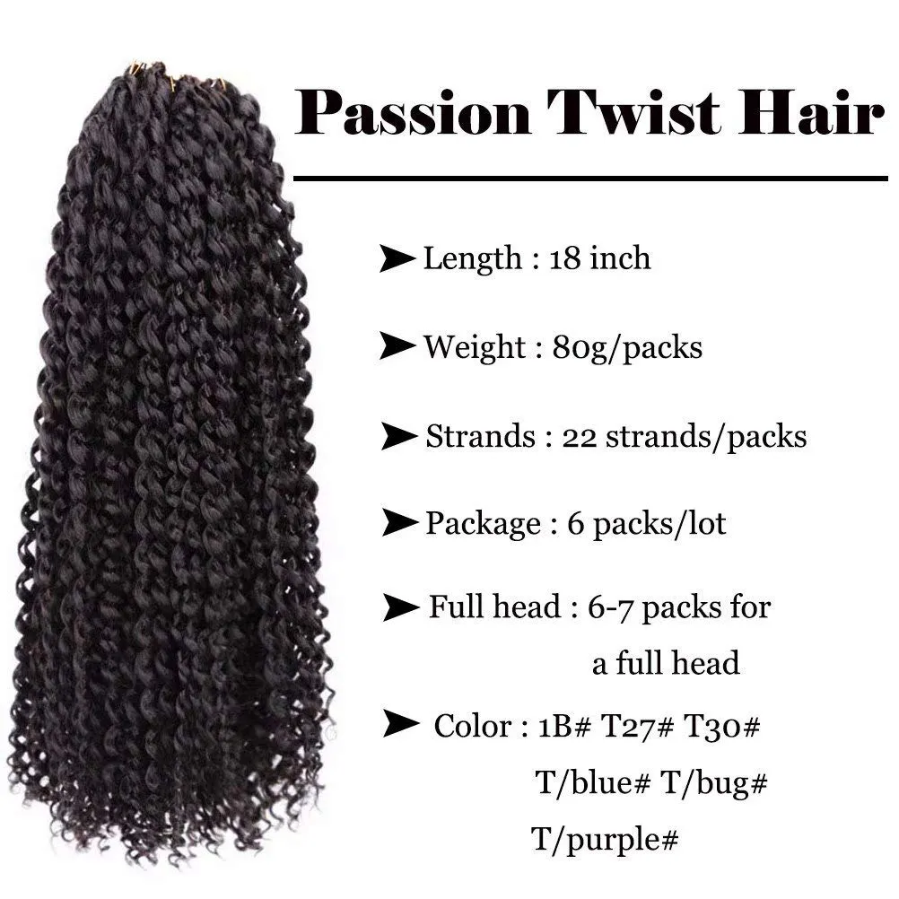 6 Packs Passion Twists Hair 18inch Water Wave Crochet Hair for Butterfly Soft Locs Synthetic Crochet Hair for Passion Twist Long Bohemian Locs Braiding Hair Extensions (18" 6packs 1B#)