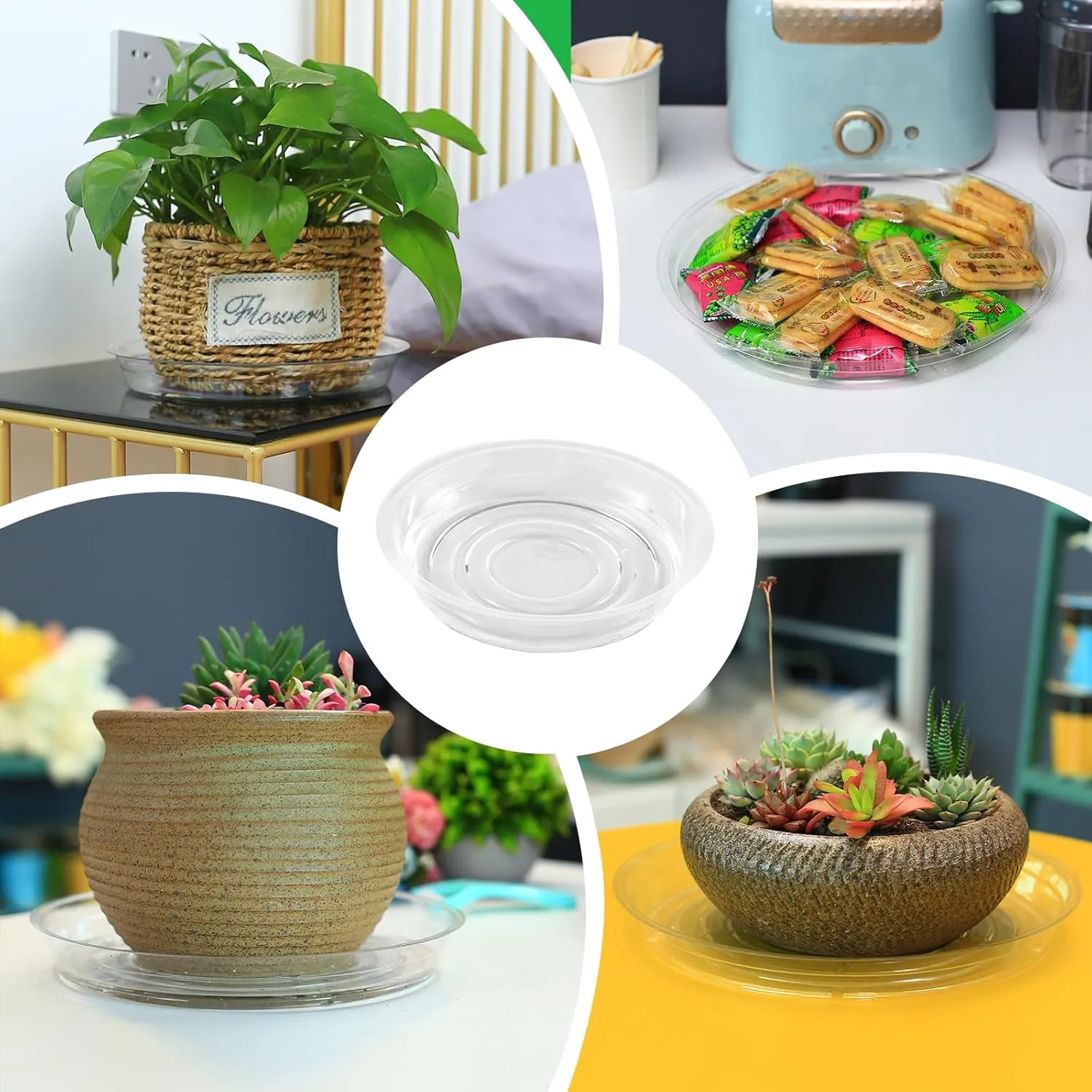 60 Pack Clear Plant Saucers for Indoors (4 6 Inch) Flower Pot Saucers for Potted Plants Plate Set Plant Trays for Indoors No Holes Plants Saucer Trays for Pots Drip Tray Plastic Tray for Succulent